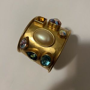Yves Saint Laurent Jeweled Brush Gold Tone Cuff